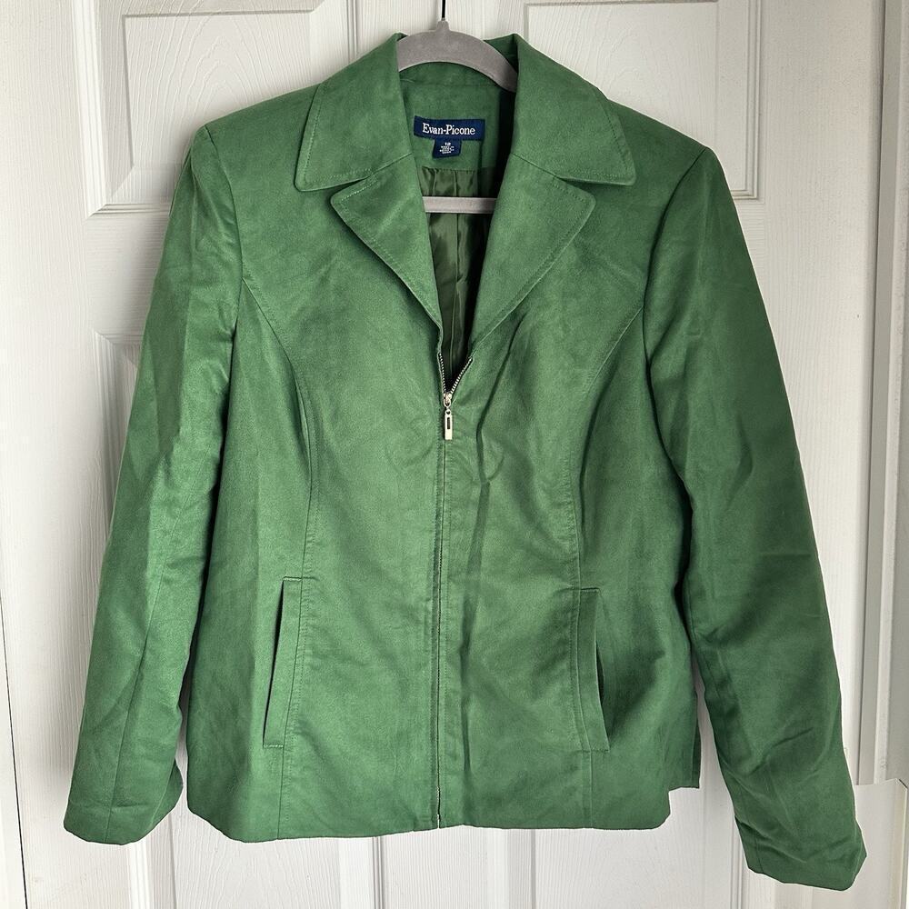 Evan Picone Zip Blazer Jacket Green Women's Size 12 Fall Winter